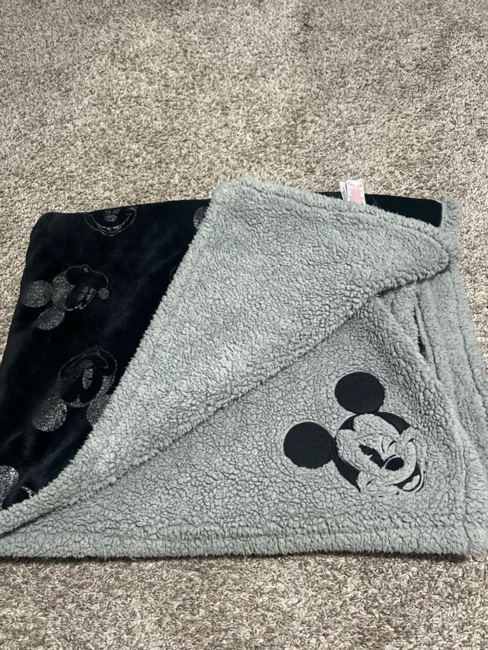Gray Mickey Mouse Sherpa Blanket
